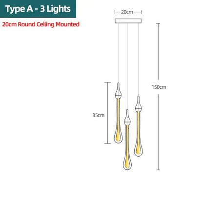 Modern gold crystal water drop chandelier bedroom pendant light