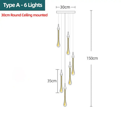 Modern gold crystal water drop chandelier bedroom pendant light