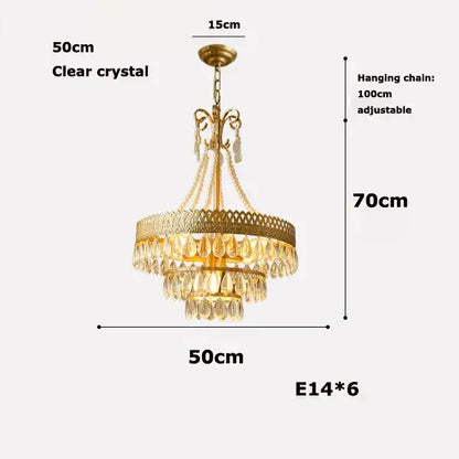 Modern gold crystal water drop chandelier foyer pink glass beads