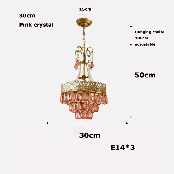 Modern gold crystal water drop chandelier foyer pink glass beads