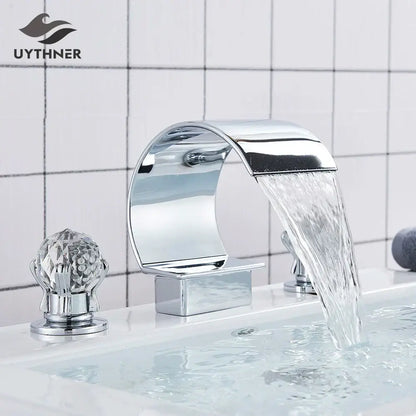 Modern gold crystal waterfall basin faucet bathroom sink tap