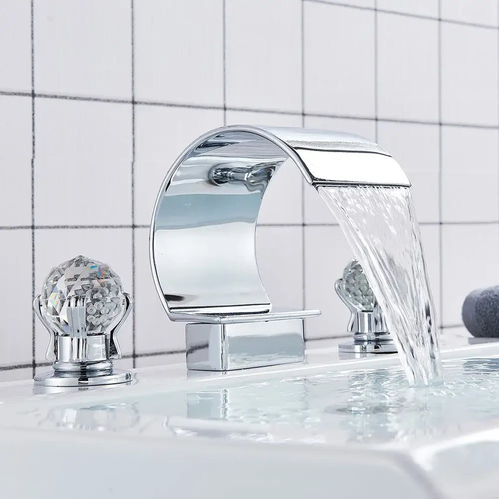 Modern gold crystal waterfall basin faucet bathroom sink tap