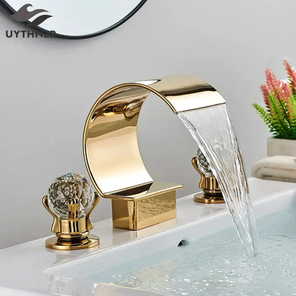Modern gold crystal waterfall basin faucet bathroom sink tap