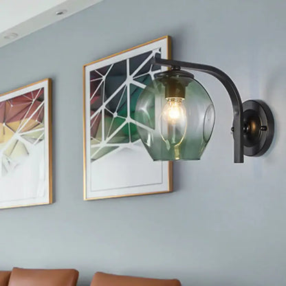Modern gold curved arm glass wall sconce bedroom light