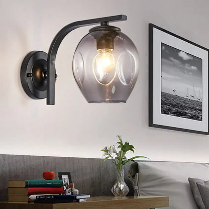 Modern gold curved arm glass wall sconce bedroom light