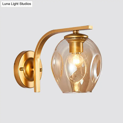 Modern gold curved arm glass wall sconce bedroom light