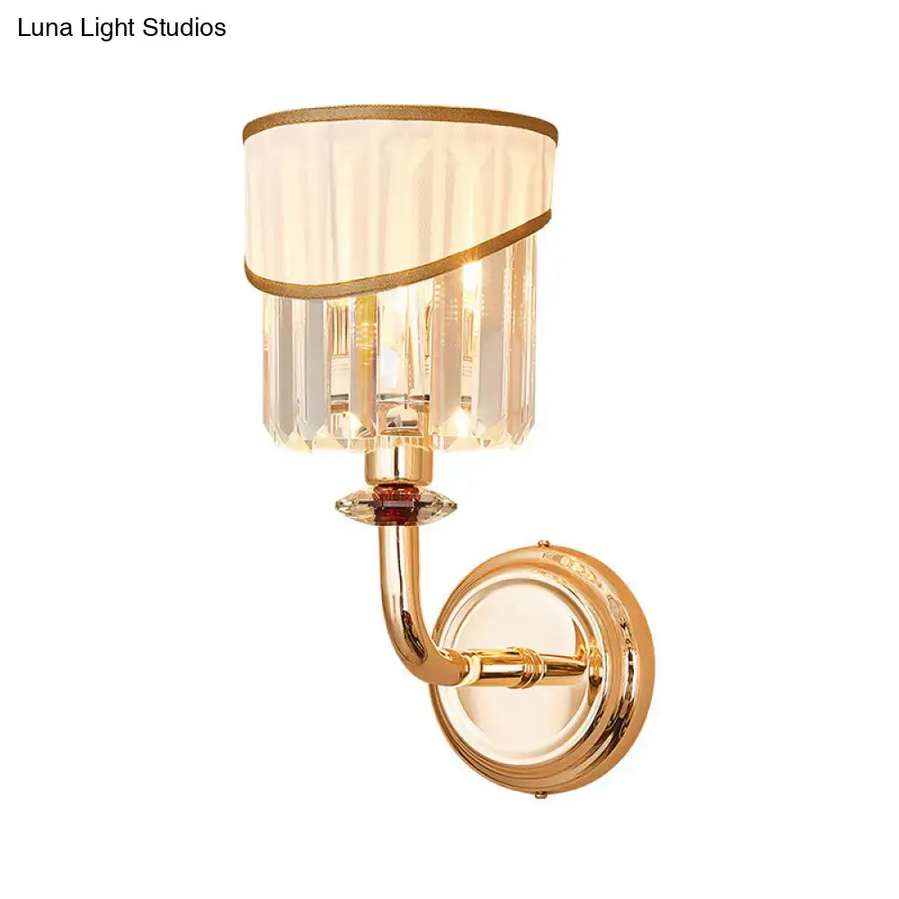Modern gold curved arm wall light with crystal bedroom sconce