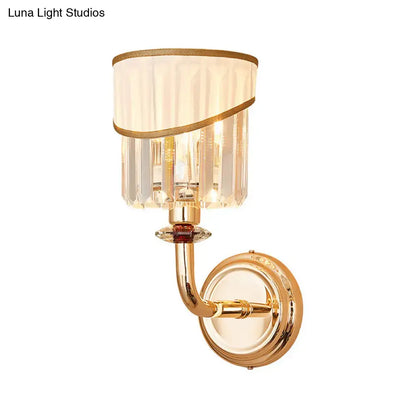 Modern gold curved arm wall light with crystal bedroom sconce
