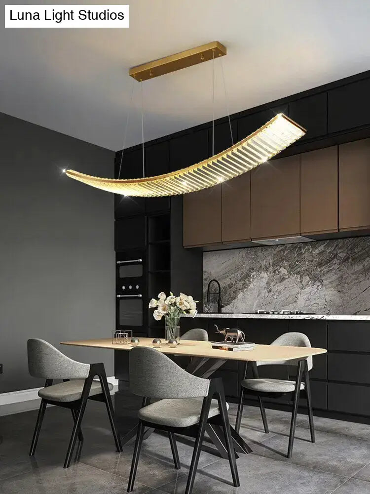 Modern gold curved crystal chandelier dining room suspended crystal