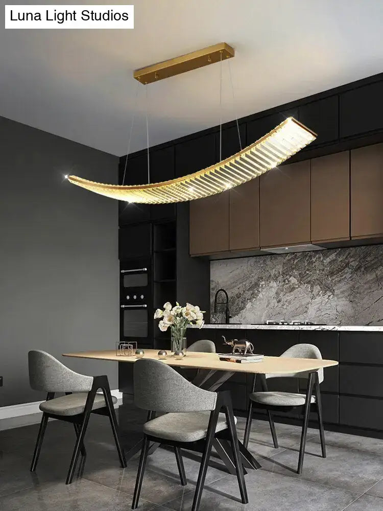 Modern gold curved crystal chandelier dining room suspended crystal