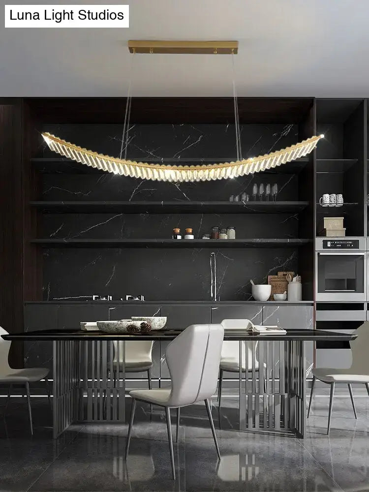 Modern gold curved crystal chandelier dining room suspended crystal