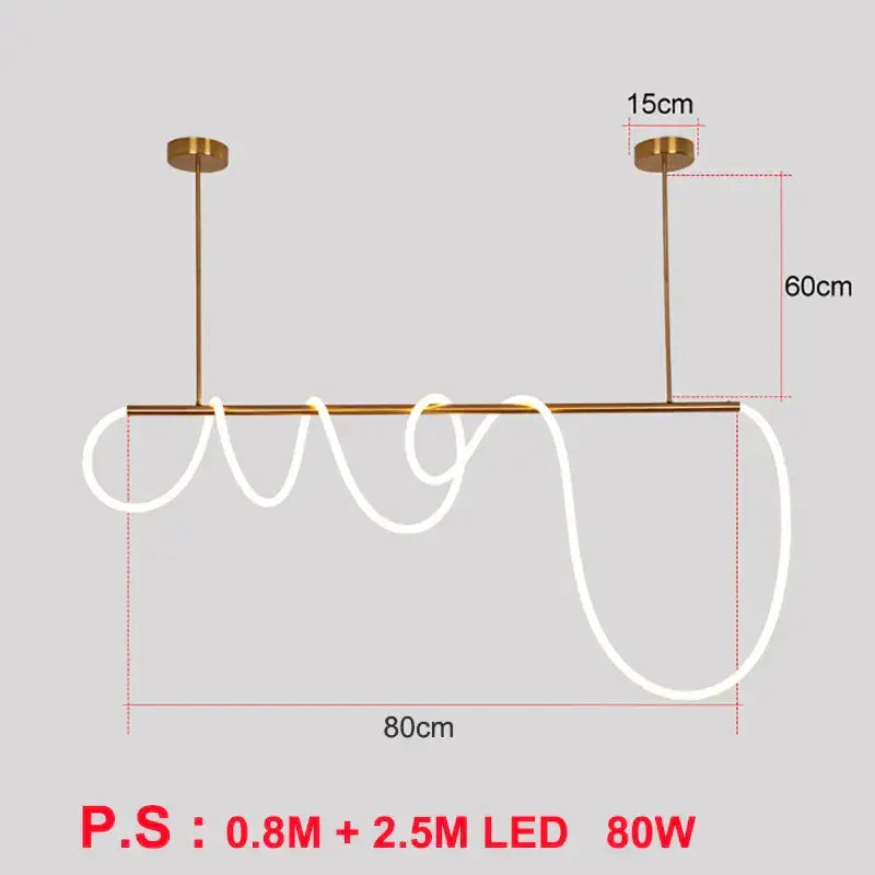 Modern gold curved led pendant lights for living room