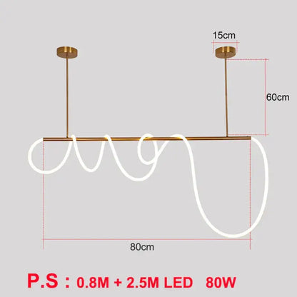 Modern gold curved led pendant lights for living room