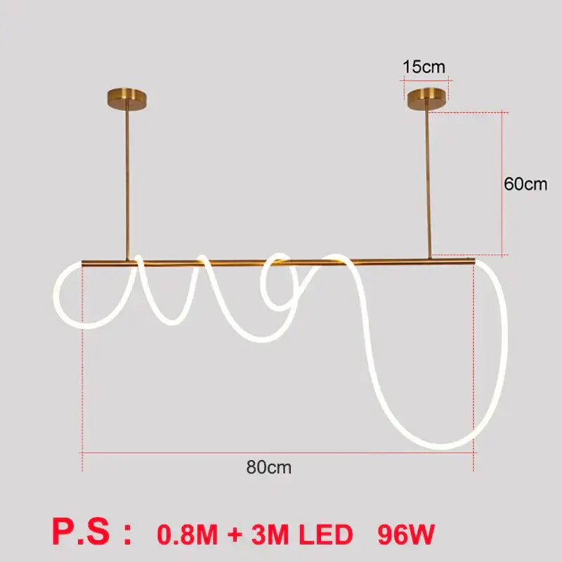 Modern gold curved led pendant lights for living room