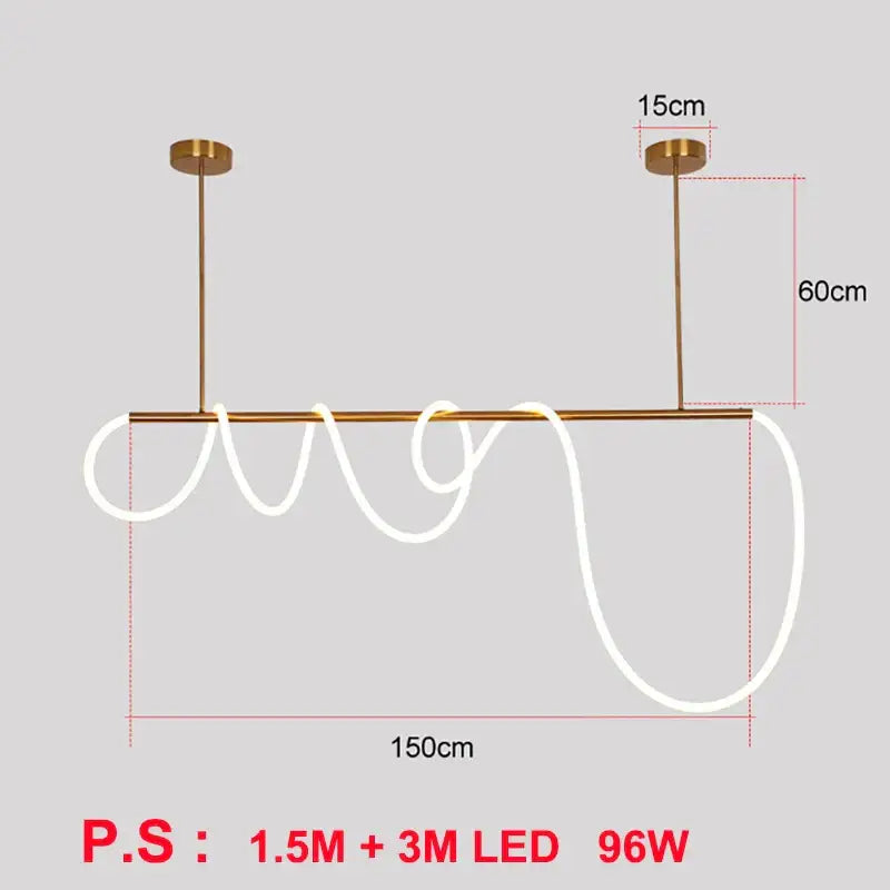 Modern gold curved led pendant lights for living room