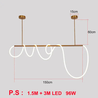 Modern gold curved led pendant lights for living room