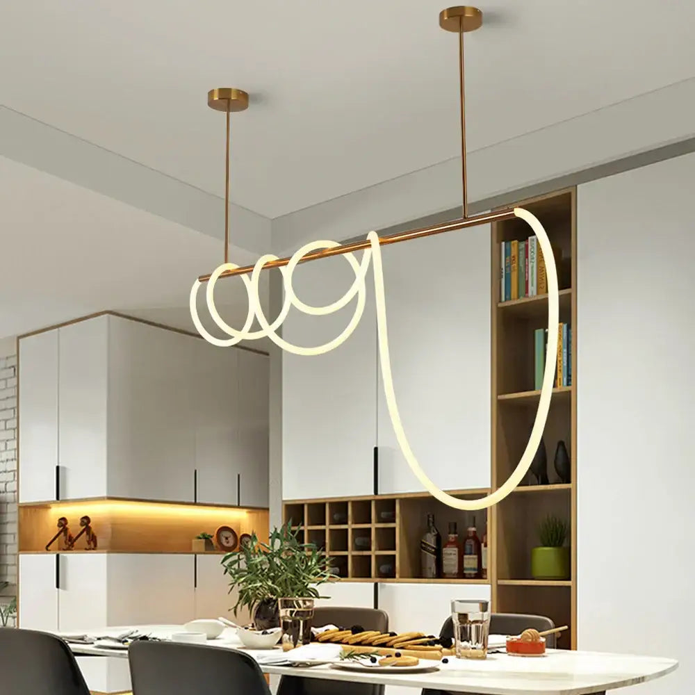 Modern gold curved led pendant lights for living room