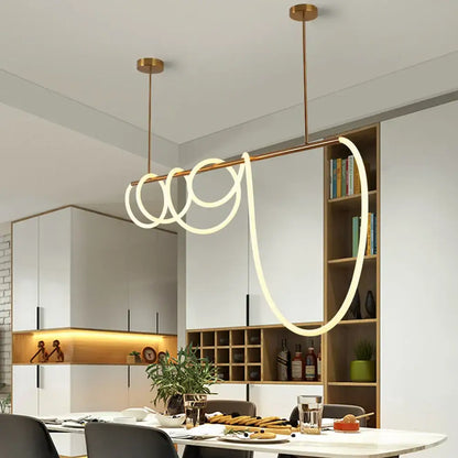 Modern gold curved led pendant lights for living room