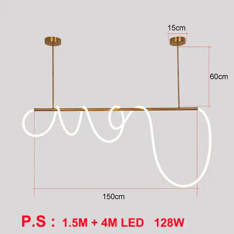 Modern gold curved led pendant lights for living room