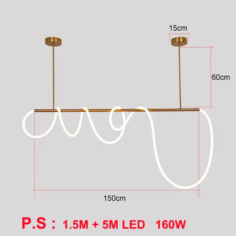 Modern gold curved led pendant lights for living room