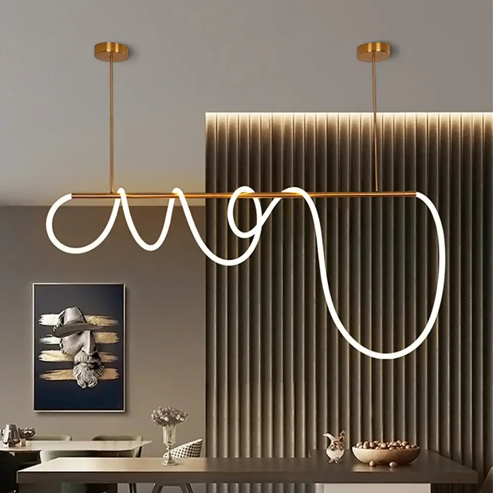 Modern gold curved led pendant lights for living room