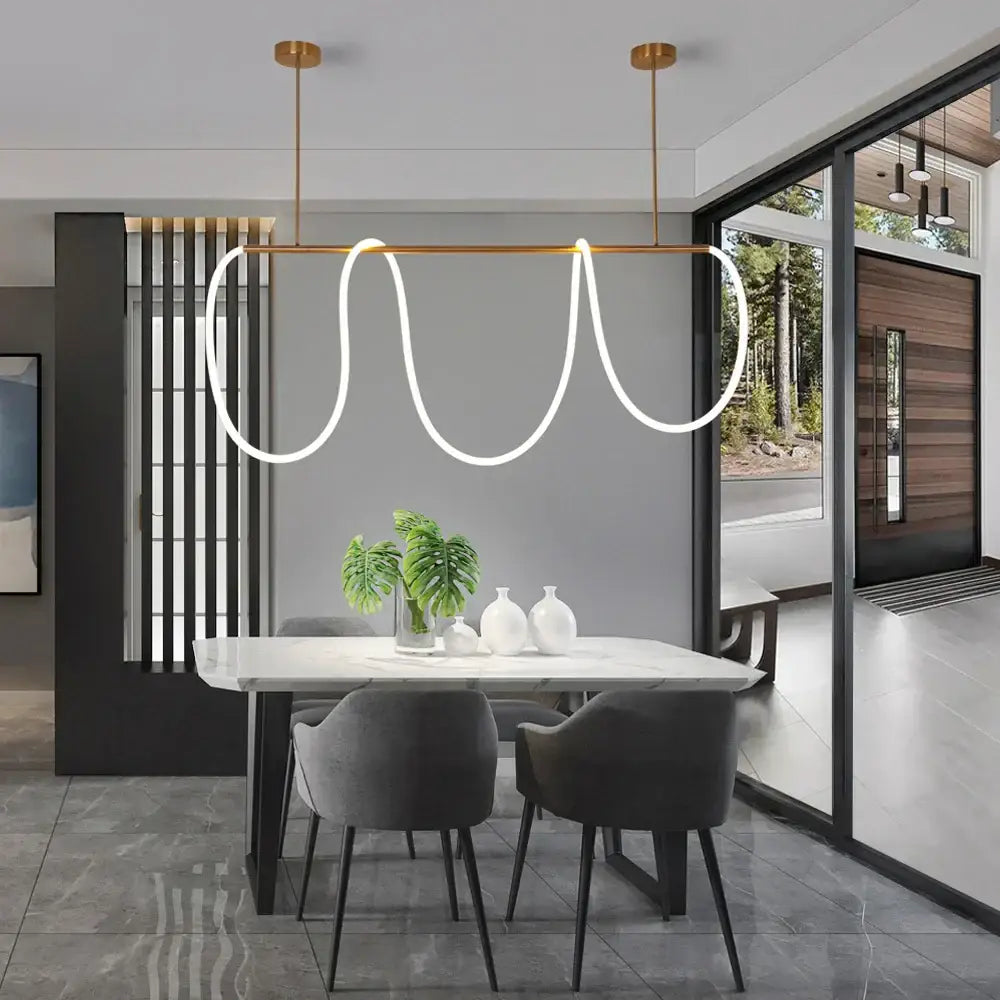 Modern gold curved led pendant lights for living room