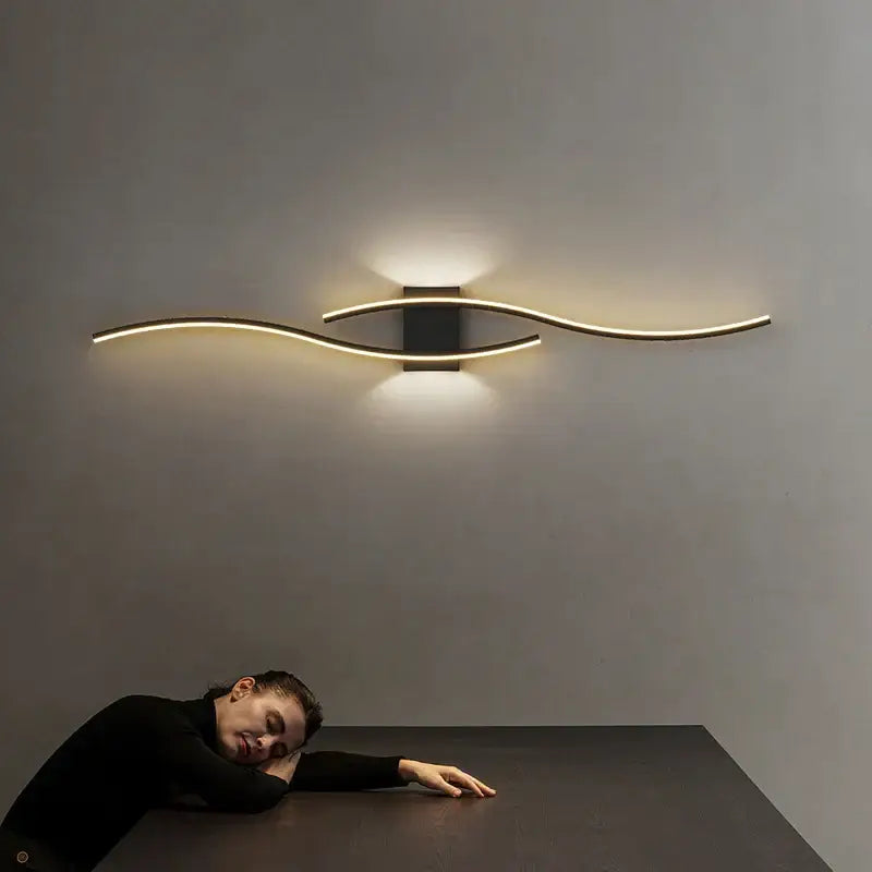 Modern gold curved led wall lamp bedroom ambient light