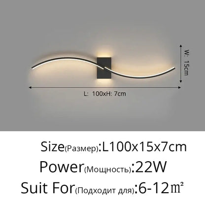 Modern gold curved led wall lamp for living room bedroom