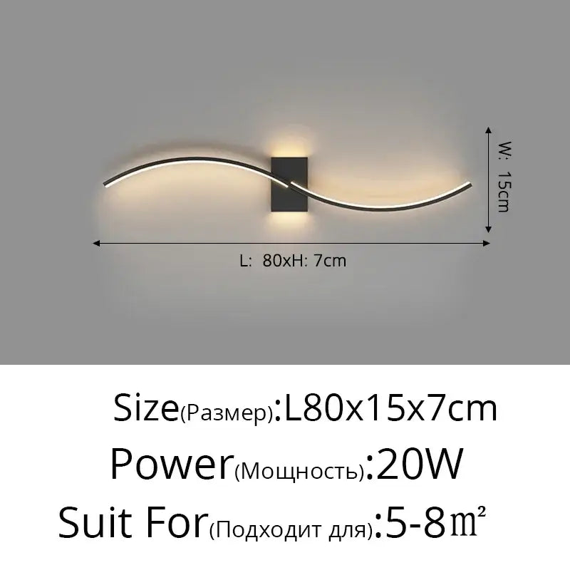 Modern gold curved led wall lamp for living room bedroom
