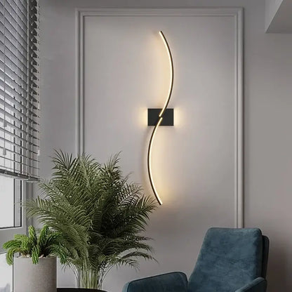 Modern gold curved led wall lamp for living room bedroom
