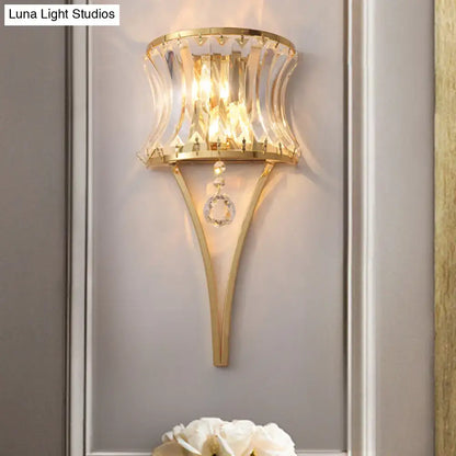 Modern gold curved wall light with clear crystal prism bedroom