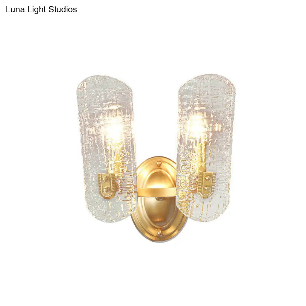 DecorBites™ Modern Gold Curved Wall Mount Sconce with Clear Water Glass - 1/2 Lights for Living Room