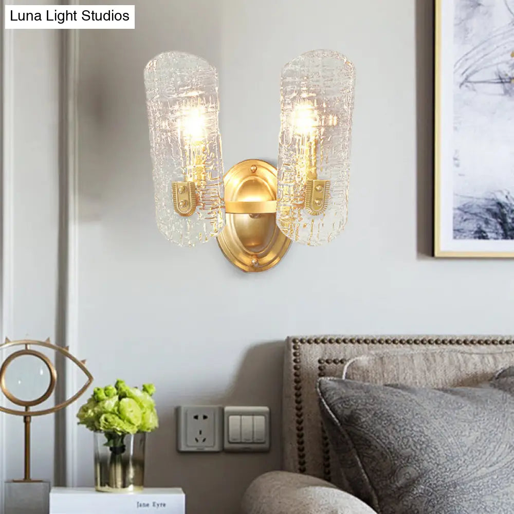DecorBites™ Modern Gold Curved Wall Mount Sconce with Clear Water Glass - 1/2 Lights for Living Room