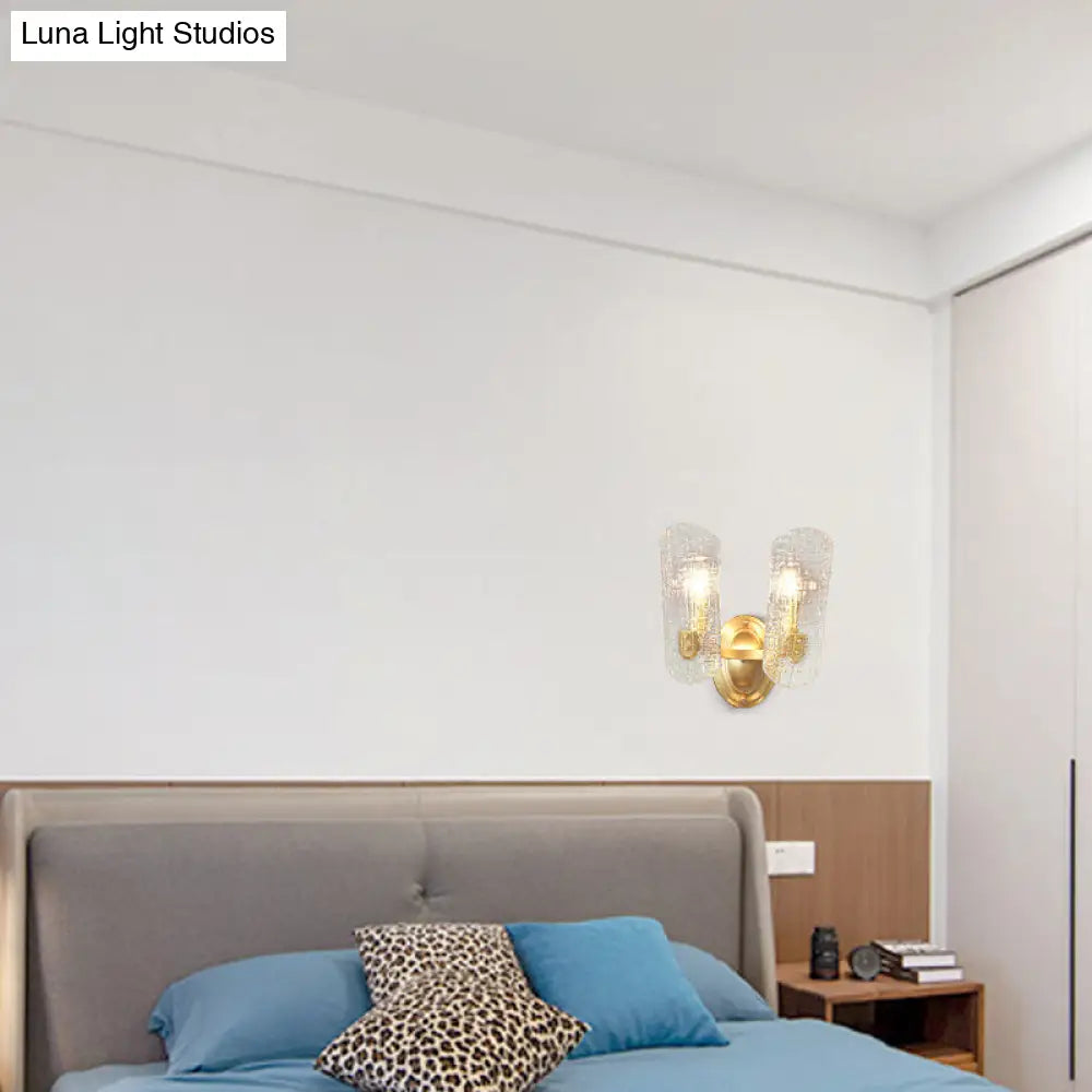 DecorBites™ Modern Gold Curved Wall Mount Sconce with Clear Water Glass - 1/2 Lights for Living Room
