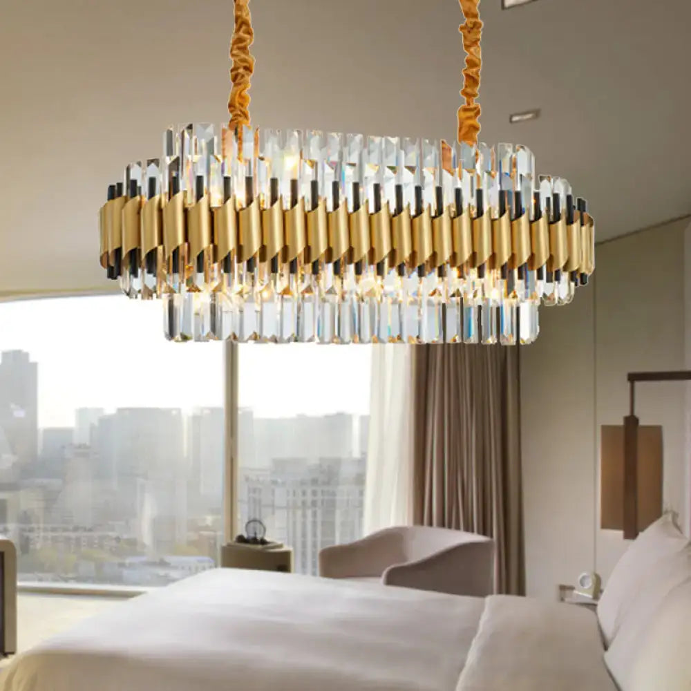 Modern gold cut crystal chandelier dining room light kit