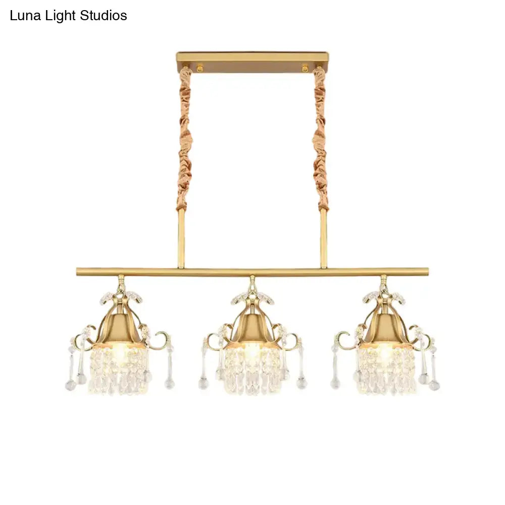 Modern gold cylinder crystal island pendant light for kitchen dining