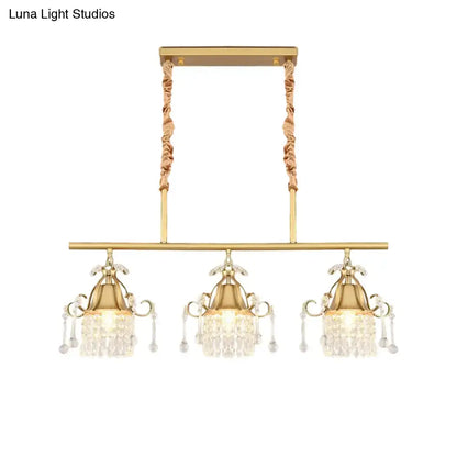 Modern gold cylinder crystal island pendant light for kitchen dining