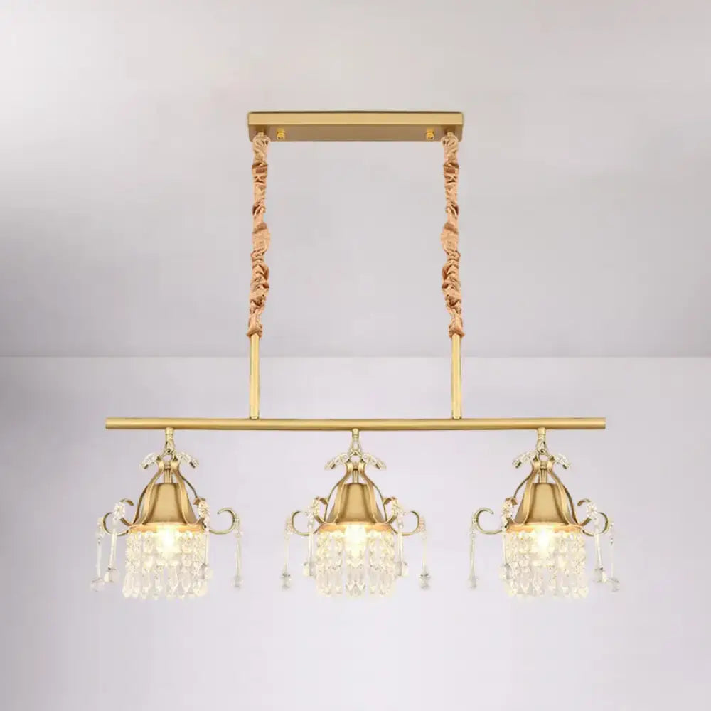 Modern gold cylinder crystal island pendant light for kitchen dining