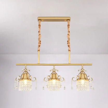 Modern gold cylinder crystal island pendant light for kitchen dining