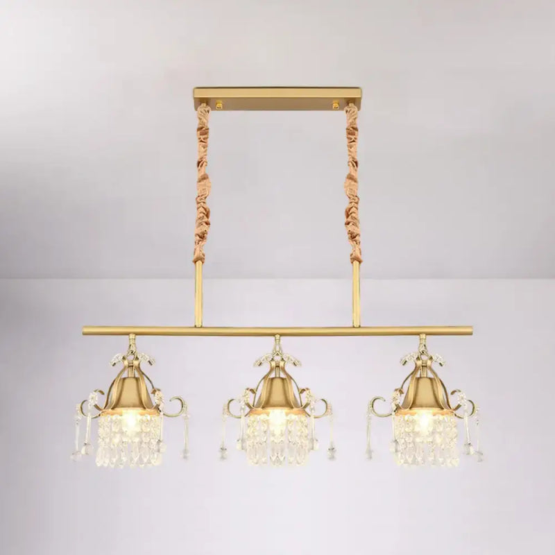 Modern gold cylinder crystal island pendant light for kitchen dining