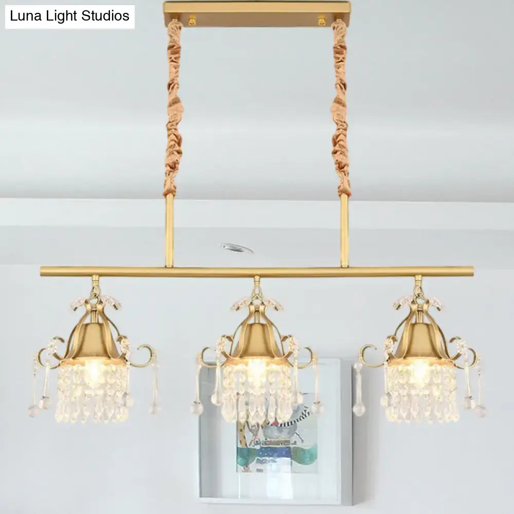 Modern gold cylinder crystal island pendant light for kitchen dining