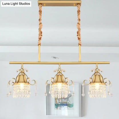 Modern gold cylinder crystal island pendant light for kitchen dining