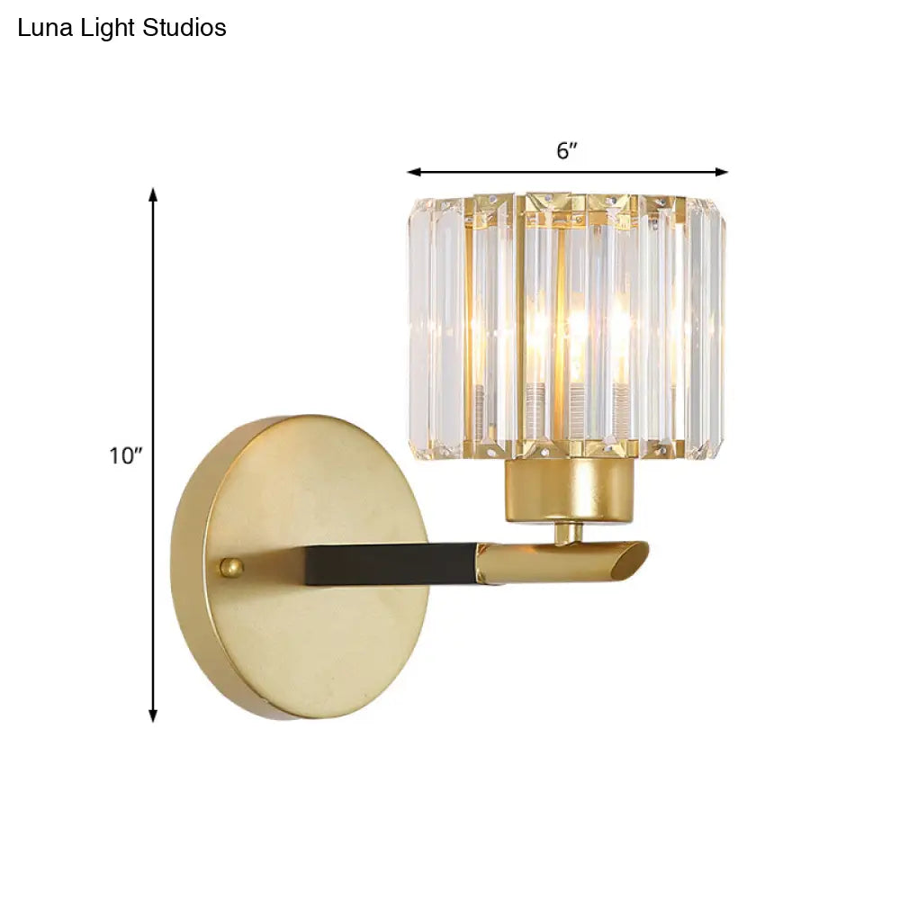 DecorBites™ Modern Gold Cylinder Sconce Light Fixture with 1 Crystal Wall Mount - Elegant Lighting Solution
