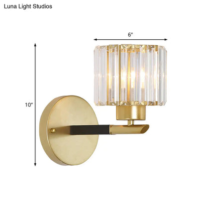 DecorBites™ Modern Gold Cylinder Sconce Light Fixture with 1 Crystal Wall Mount - Elegant Lighting Solution