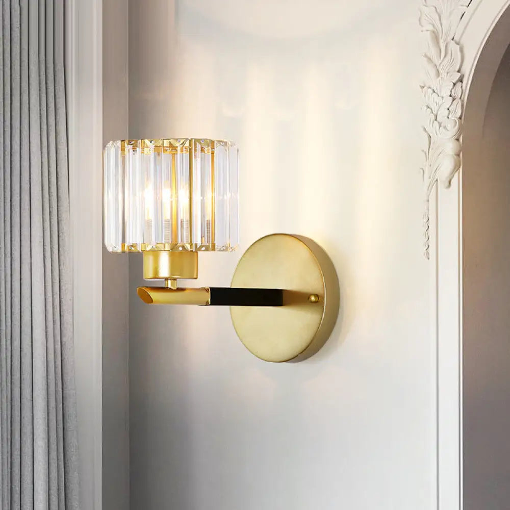 DecorBites™ Modern Gold Cylinder Sconce Light Fixture with 1 Crystal Wall Mount - Elegant Lighting Solution