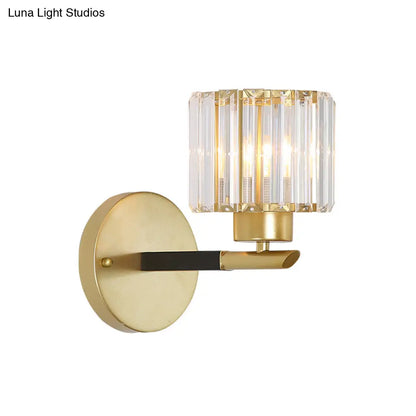 DecorBites™ Modern Gold Cylinder Sconce Light Fixture with 1 Crystal Wall Mount - Elegant Lighting Solution