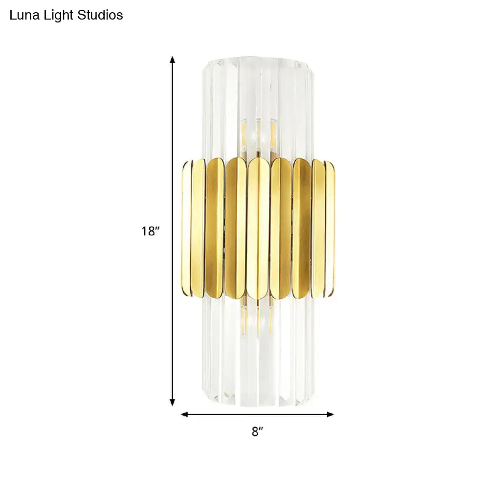 Modern gold cylinder wall mount lamp bedroom crystal sconce