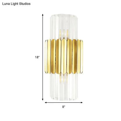 Modern gold cylinder wall mount lamp bedroom crystal sconce