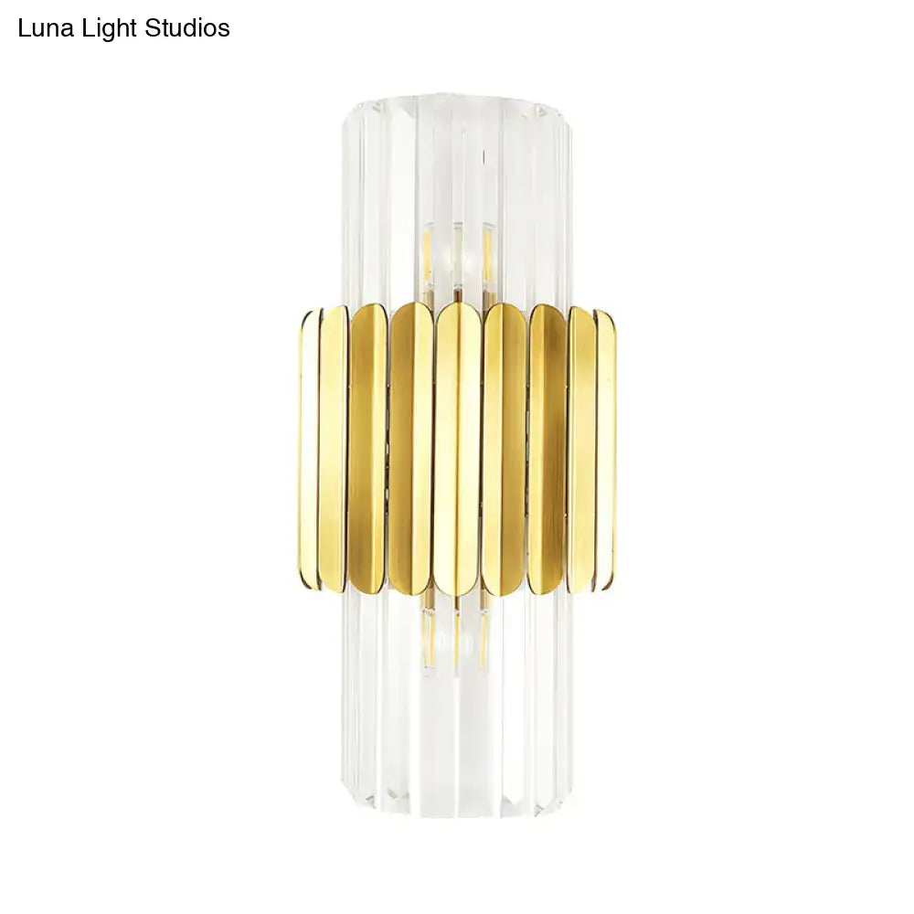 Modern gold cylinder wall mount lamp bedroom crystal sconce