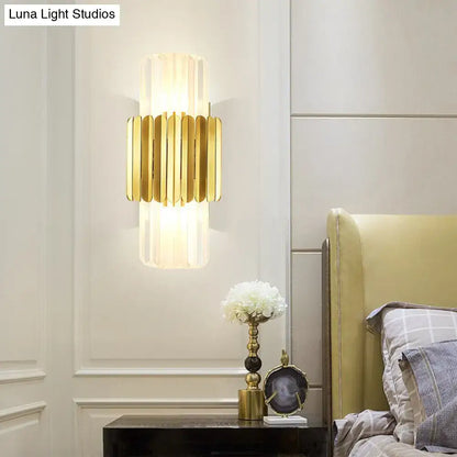 Modern gold cylinder wall mount lamp bedroom crystal sconce